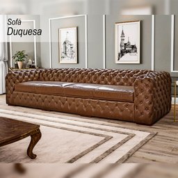 Sofá Decorativo Sala de Estar 4 Lugares 260cm Couro Conhaque - Mozzelar - 4