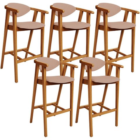 Kit 05 Banquetas Alta Para Cozinha Sala de Jantar Fixa Cecília L02 Linho Rosê - Lyam Decor