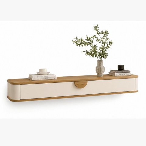 Aparador Nicho Suspenso Sala com Gaveta Cor Off White Nature - Jb Móveis