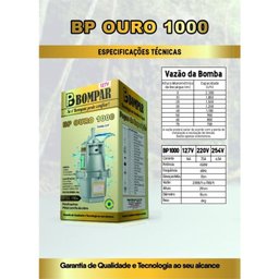 Bomba D'água Submersa Vibratória Sapo 450 HP 2.300 L/H 220v Motor Fio de Cobre Ouro 1000 Bompar - 3