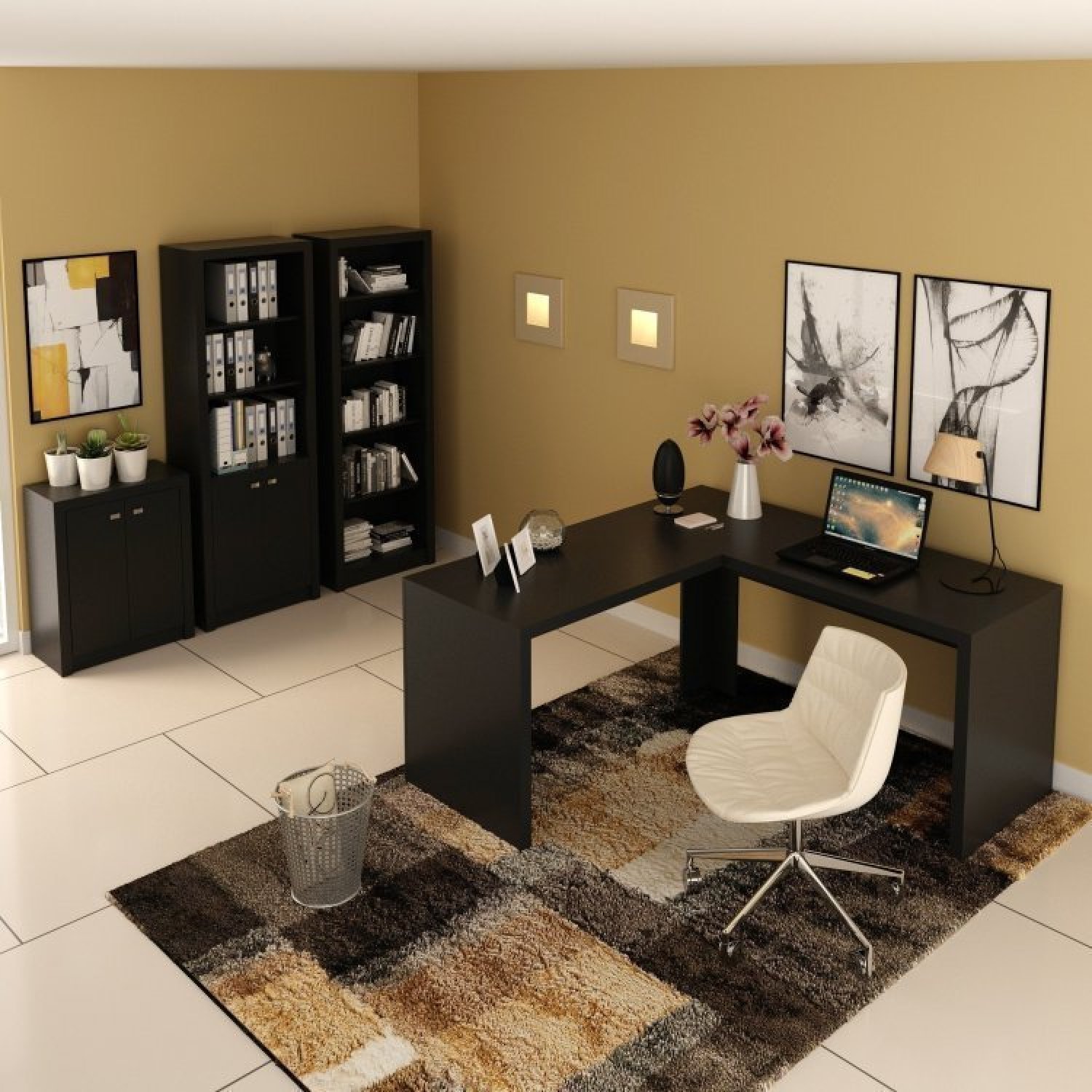 Conjunto Home Office 4 peças com 1 Escrivaninha em L, 2 Estantes e 1 Balcão Espresso Móveis - 1