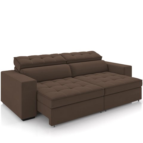 Sofá Retrátil Reclinável para Sala de Estar Living 290cm Clara M03 Veludo Marrom - Lyam Decor