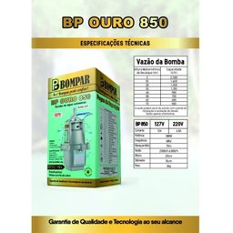 Bomba D'água Submersa Vibratória Sapo 450 HP 2.300 L/H 220v Motor Fio de Cobre BP Ouro 850 Bompar - 3