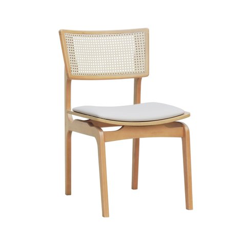 Cadeira Apollo Madeira Maciça Encosto Telinha Assento Anatômico - Natural Estofado Corano Bruma