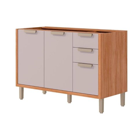 Balcão de Cozinha Modulado S/ Tampo Eloise C/ 2 Portas e 3 Gavetas 120cm Cinamomo/off White - Mgm
