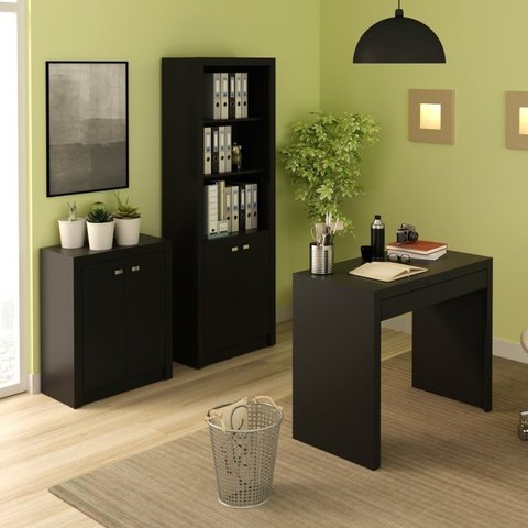 Conjunto 3 Peças com Escrivaninha com Gaveta, Armário Multiuso Alto e Baixo