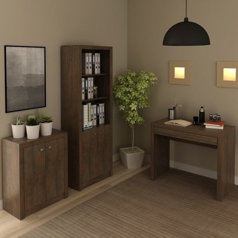Conjunto 3 Peças com Escrivaninha com Gaveta, Armário Multiuso Alto e Baixo