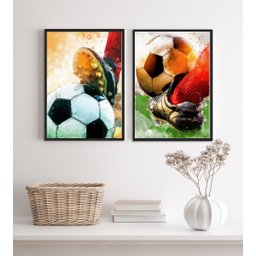 Kit 2 Quadros Aquarela Futebol- Bola e Chuteira 2 33x24cm - com Vidro:madeira Branca - 1