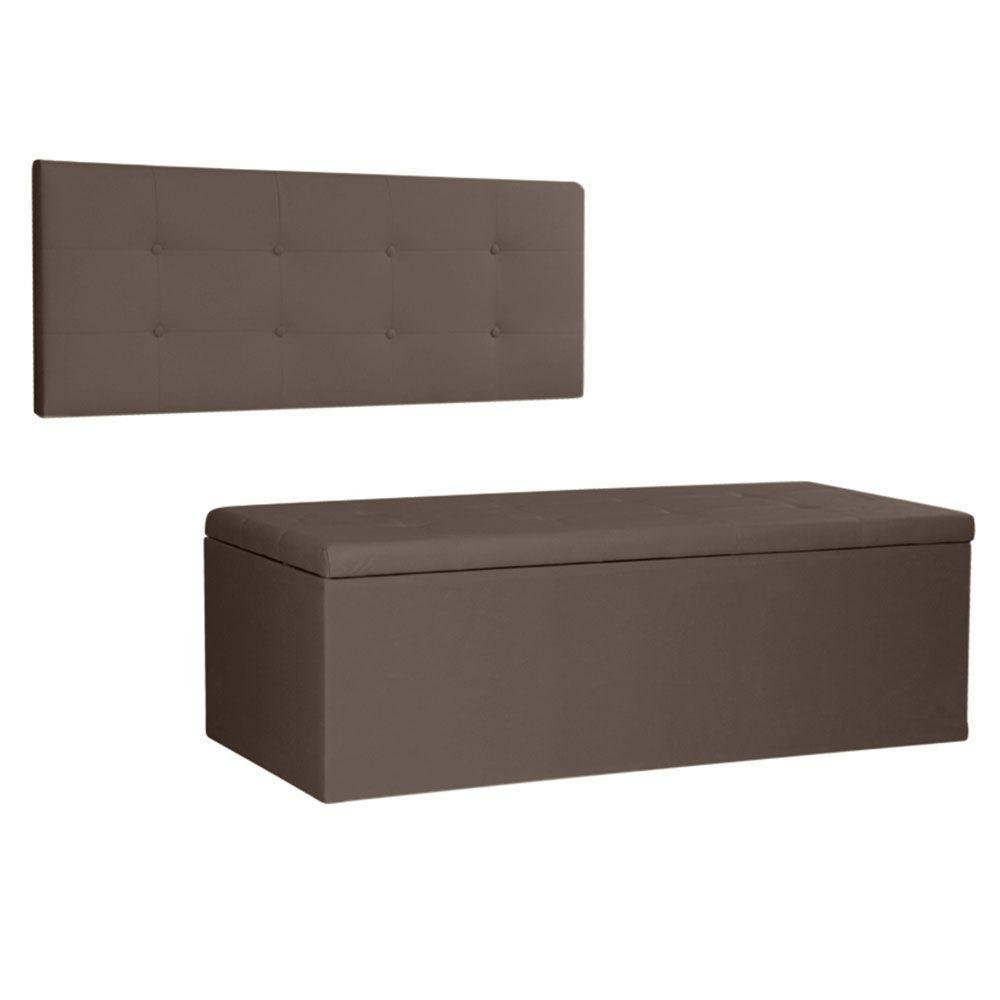 Kit Painel e Calçadeira Baú King 1,95m Berlim Suede - Pallazio Cor Marrom