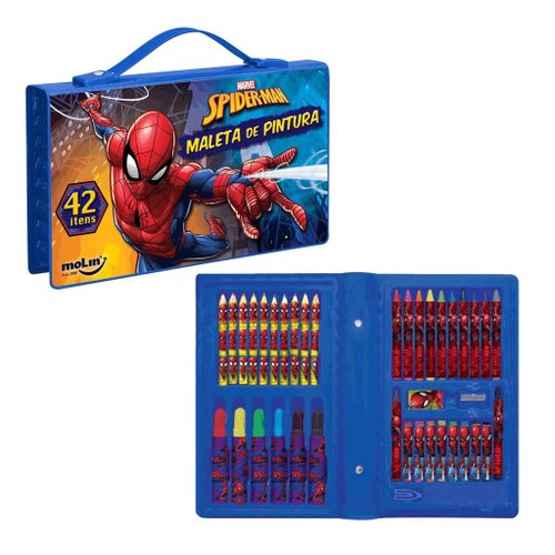 Maleta de Pintura Infantil Homem Aranha Material Escolar 42 itens Molin