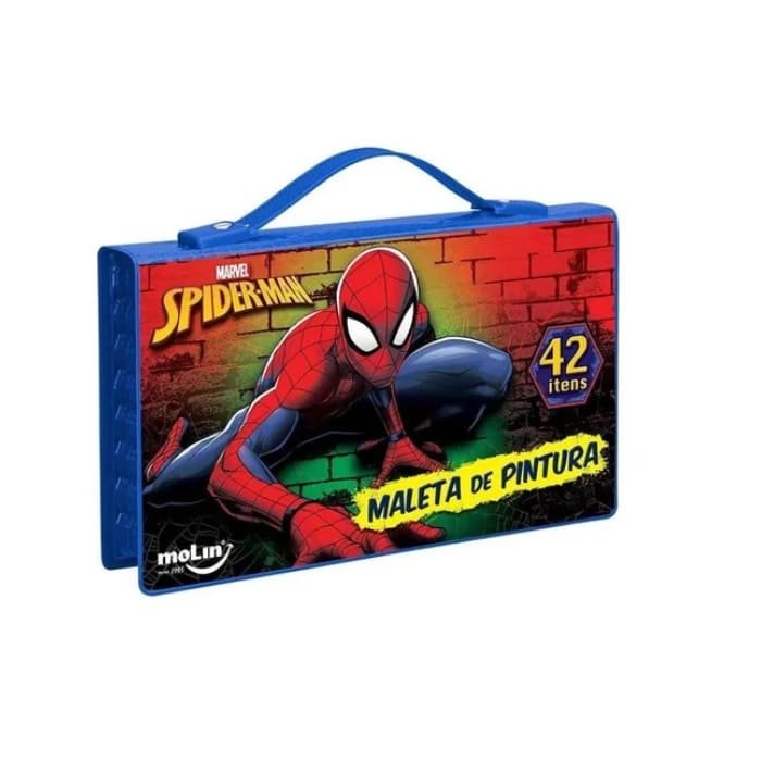 Maleta de Pintura Infantil Homem Aranha Material Escolar 42 itens Molin