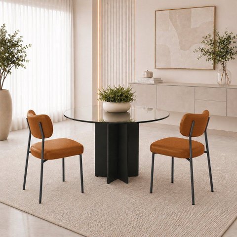Kit 2 Cadeiras Sala de Jantar Lisa Pés Preto PU Caramelo m² - Monari Design