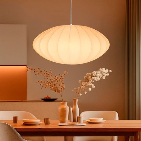 Pendente Bubble em Tecido Seda Branco Restaurante Tec02