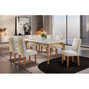 Ver imagem 1 de Conjunto de Mesa 180cm com 6 Cadeiras Estofadas Dublin Irlanda Marrom Veludo Creme/Off White/Imbuia