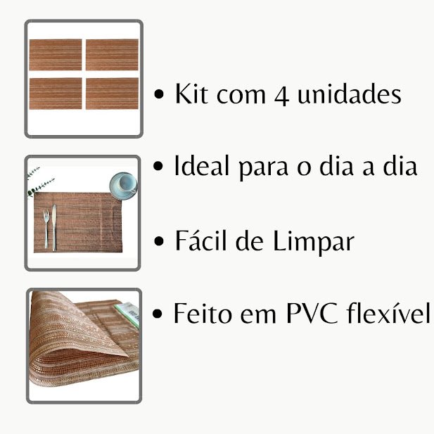 Jogo Americano Retangular Pvc Plástico Mesa - Kit 4 Peças Ouro Velho - 3