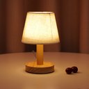 Ver imagem 4 de Abajur Lâmpada de cama led base madeira maciça decoração proteção para os olhos curto sono mesa luz 