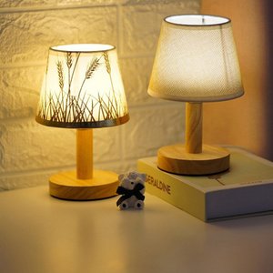 Abajur Lâmpada de cama led base madeira maciça decoração proteção para os olhos curto sono mesa luz 