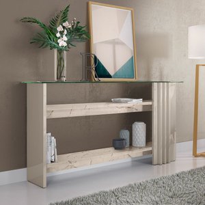 Aparador para Sala de Estar Frisado Tampo de Vidro 2 Prateleiras Frizz