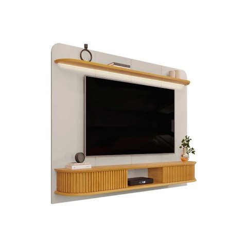 Painel Home P-tv até 75 Polegadas Capri 100% Mdf C- Led e Bancada 215x170cm Bali-cedro - Dj Móveis