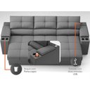 Ver imagem 6 de Sofá com Porta Copos e Carregador USB Retrátil e Reclinável Ringo 2,30m Velosuede Grafite -