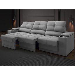 Sofá com Porta Copos e Carregador USB Retrátil e Reclinável Ringo 2,30m Velosuede Grafite - - 1 Sofá com Porta Copos e Carregador USB Retrátil e Reclinável Ringo 2,30m Velosuede Grafite - - 1
