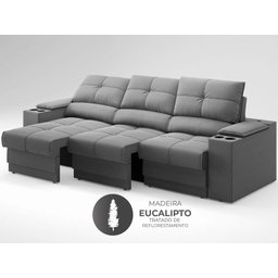 Sofá com Porta Copos e Carregador USB Retrátil e Reclinável Ringo 2,30m Velosuede Grafite - - 5 Sofá com Porta Copos e Carregador USB Retrátil e Reclinável Ringo 2,30m Velosuede Grafite - - 5