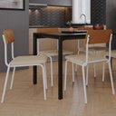 Ver imagem 2 de Kit 02 Cadeiras Estofada para Sala de Jantar Sense Branco C01 Linho Areia Courino Caramelo - Lyam de