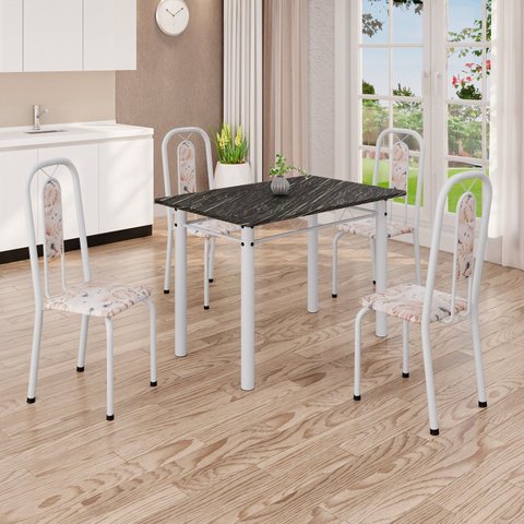 Conjunto de Mesa com 4 Cadeiras Lívia Branco/Bege