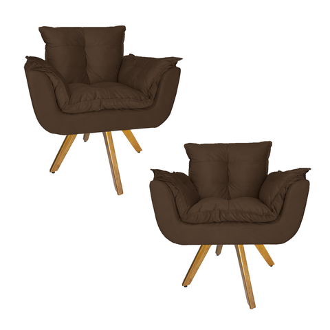 Combo 2 Poltrona Decorativa Base Giratória De Madeira Salão Opala Suede Marrom - LM DECOR
