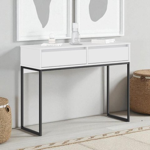 Buffet Aparador Retro Madeira 2 Gavetas Estilo Industrial - Branco Preto