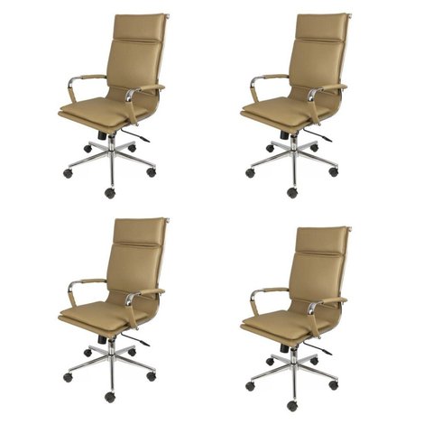 Kit 4 Cadeiras Escritorio Presidente Design Italiano com Relax Corino 3304 Marrom/Caramelo