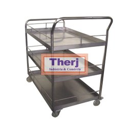 Carrinho Auxiliar em aço inox AISI 304 com 3 Planos Therj CC3P A - 40cm x 40cm x 90cm - 1