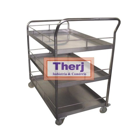 Carrinho Auxiliar em aço inox AISI 304 com 3 Planos Therj CC3P A - 40cm x 40cm x 90cm