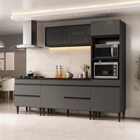 Armário de Cozinha Modulada Completa 251,5cm 4 Peças Milano Multimóveis MP2375 Grafite