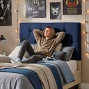 Ver imagem 5 de Cabeceira Painel Estofada Paris Suede Azul Solteiro 90cm para Cama Box