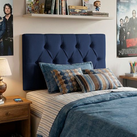Cabeceira Painel Estofada Paris Suede Azul Solteiro 90cm para Cama Box