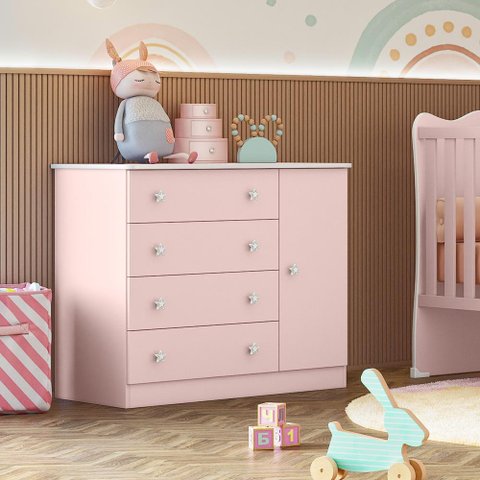 Cômoda Sapateira Infantil Doce Sonho 2561 Qmovi Rosa Acetinado