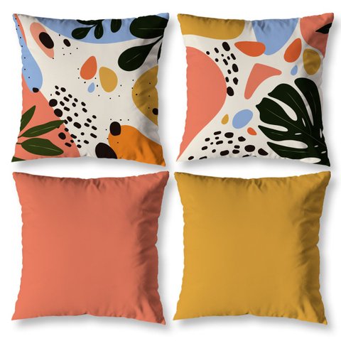 Kit 4 Almofadas Cheias 40cm X 40cm Decorativas Estampadas Digital Sala Sofá Quarto Tropical