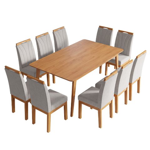 Conjunto Mesa 160x90 com 10 Cadeiras Blend Sala de Jantar Ampla Moderna Premium Sofisticada - Cinza