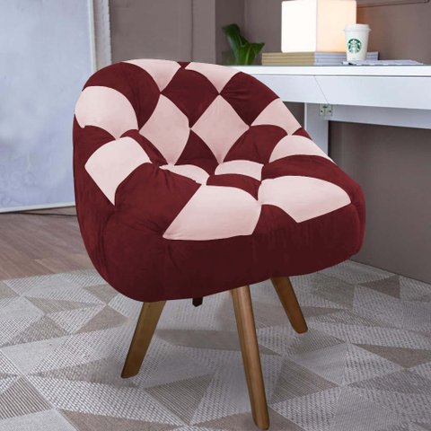 Poltrona Paloma Escritório Sala Giratória Madeira Suede Vinho e Suede Rosa Bebê - Dominic Decor