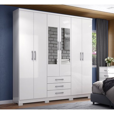 Guarda Roupa Solteiro Caju DA136 Branco Com Espelho Henn