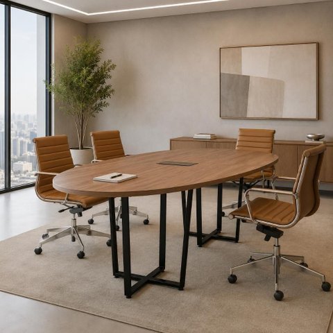 Mesa de Reunião Orgânica MDF-MDP 270cm Nogal com Preto F5 Office