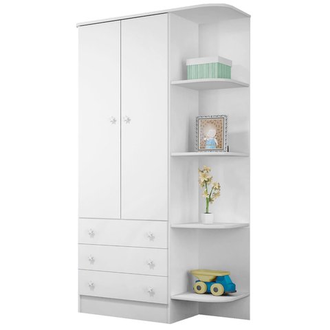 Guarda Roupa Infantil 2 Portas com Cantoneira Doce Sonho Branco/branco - Qmovi