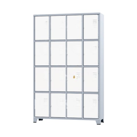 Armário Roupeiro de Aço para Vestiário 16 Portas Locker Branco com Chave