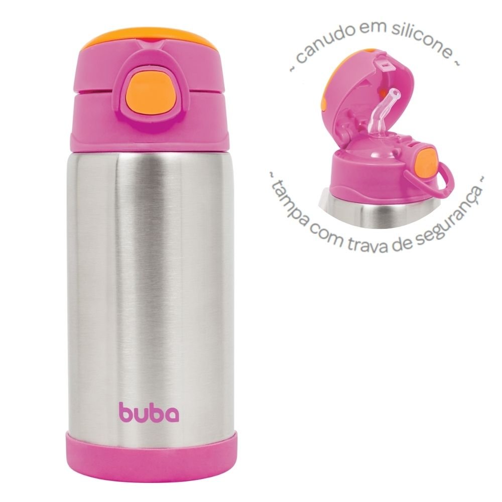 GARRAFA TERMICA INOX BUBA PAREDE DUPLA 400 ML - ROSA | MadeiraMadeira
