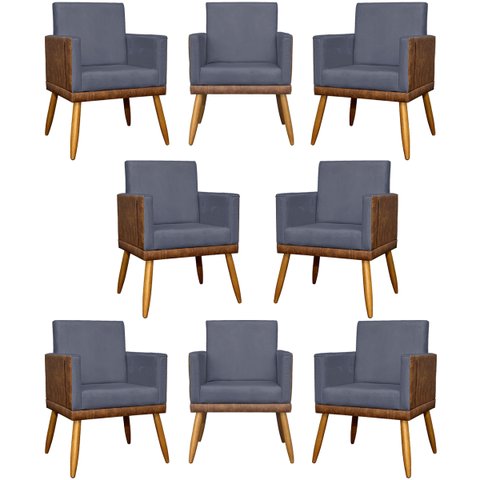 Kit 8 Poltronas Decorativas Modernas para Recepção Lis Corino Suede Cores Pé 30 Cm