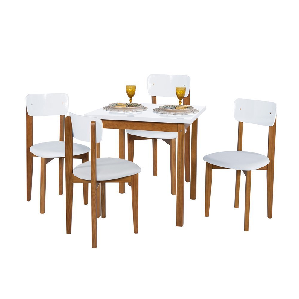 Conjunto Mesa de Jantar Base Madeira Maciça com 4 Cadeiras Elisa Ideal para Apartamenteo 80 X 80 Bra