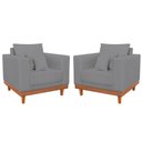 Ver imagem 1 de Kit 2 Poltronas Reforçada Linho Pés Base Madeira + Almofadas Cor:grafite