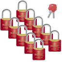 Ver imagem 1 de Cadeado Pequeno 20mm Haste Curta Latão Maciço Vermelho com Chave | Papaiz | Kit 10 Un