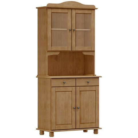 Armário de Cozinha Rústico com Cristaleira 4 Portas 2 Gavetas Lazuli F06 Freijó - Lyam Decor